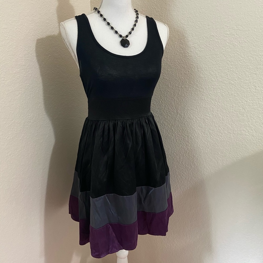 Black, gray, and purple dress